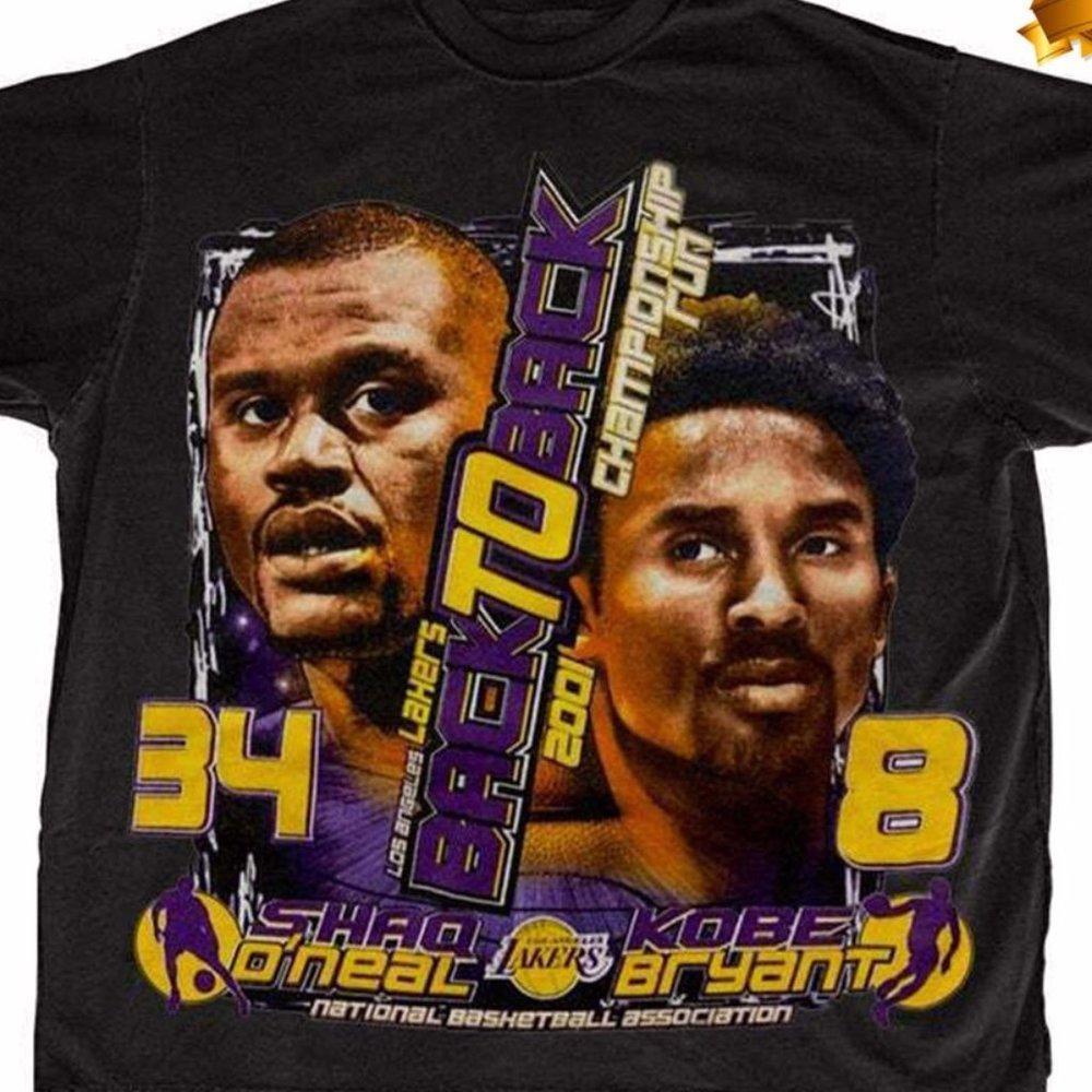 Retro Shaquille O_Neal Kobe Bryant Los Angeles Lakers Black T-Shirt